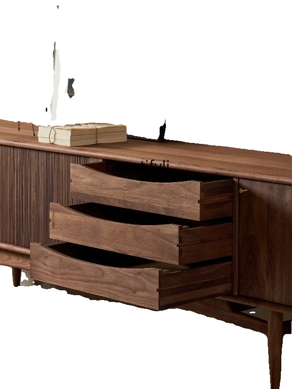 

Modern Simple TV Cabinet Italian Minimalist Living Room Home North American Black Walnut Retro Solid Wood Cabinets