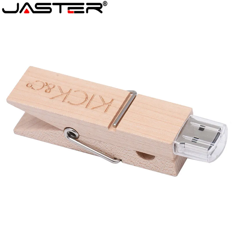 JASTER 1PCS Free Custom Logo Wooden Clip Model Pendrive 4GB16GB 32GB 64GB 128GB Wood USB Flash Drive Memory Stick Usb Creativo