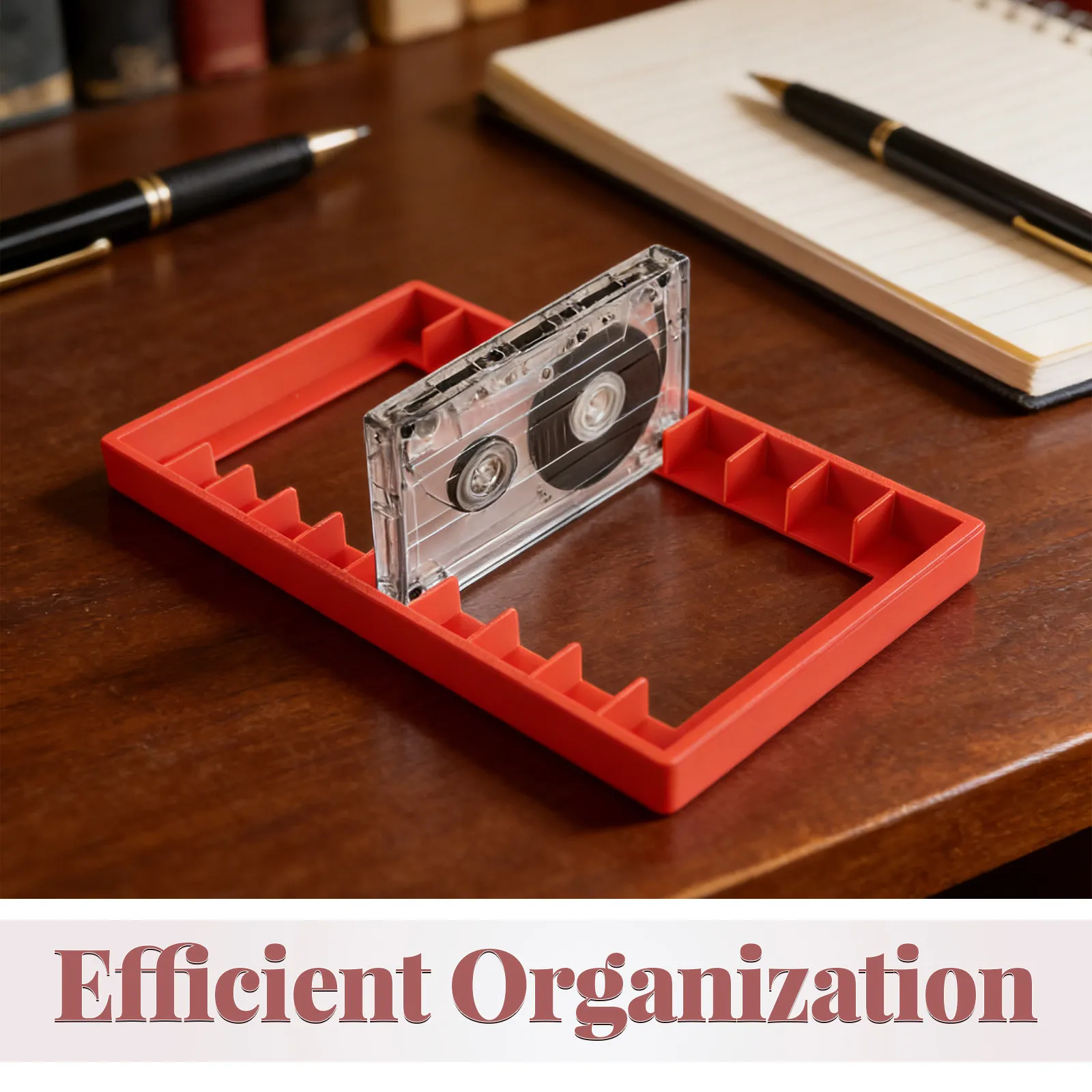 Cassette Storage Organizer 10 Slot Tape Holder Rack Divided Compartments Desktop Music Cassette Storage Home Office Red