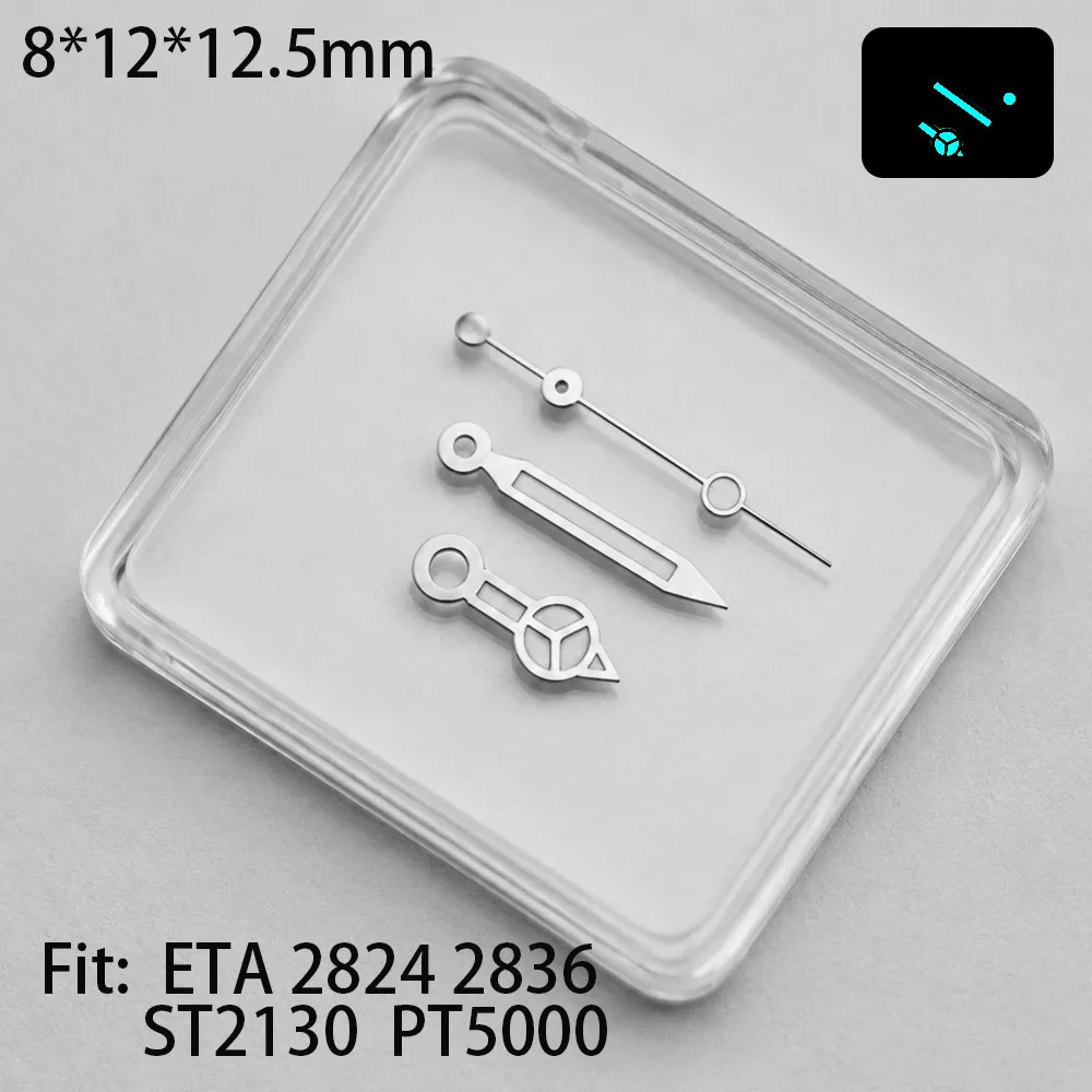 12,5 mm silberne Uhrzeiger, blau und grün, grün leuchtend, passend für NH35 NH36 M8205 8215 821A DG 2813 3804 ETA 2824 2836 Uhrwerk – Detail 11