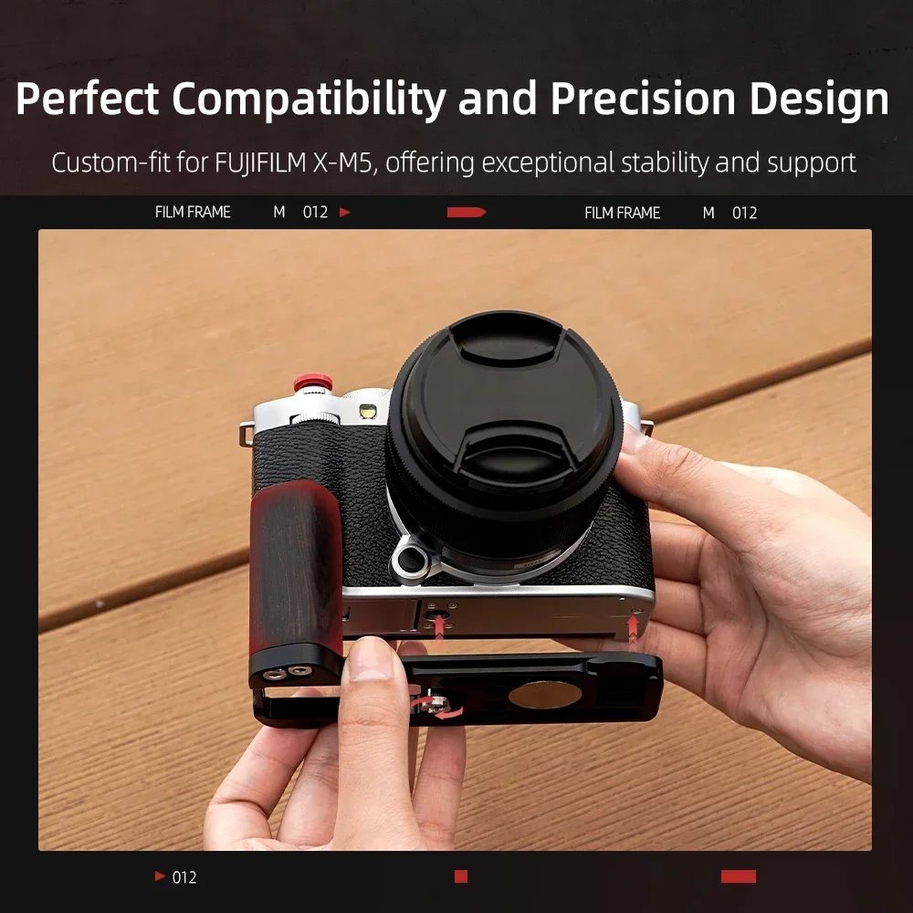 قبضة كاميرا Flymile/قوس L لكاميرا FUJIFILM X-M5 بدون مرآة معدنية + قبضة خشبية تدعم محول نظام Arca-Swiss القابل للتمديد