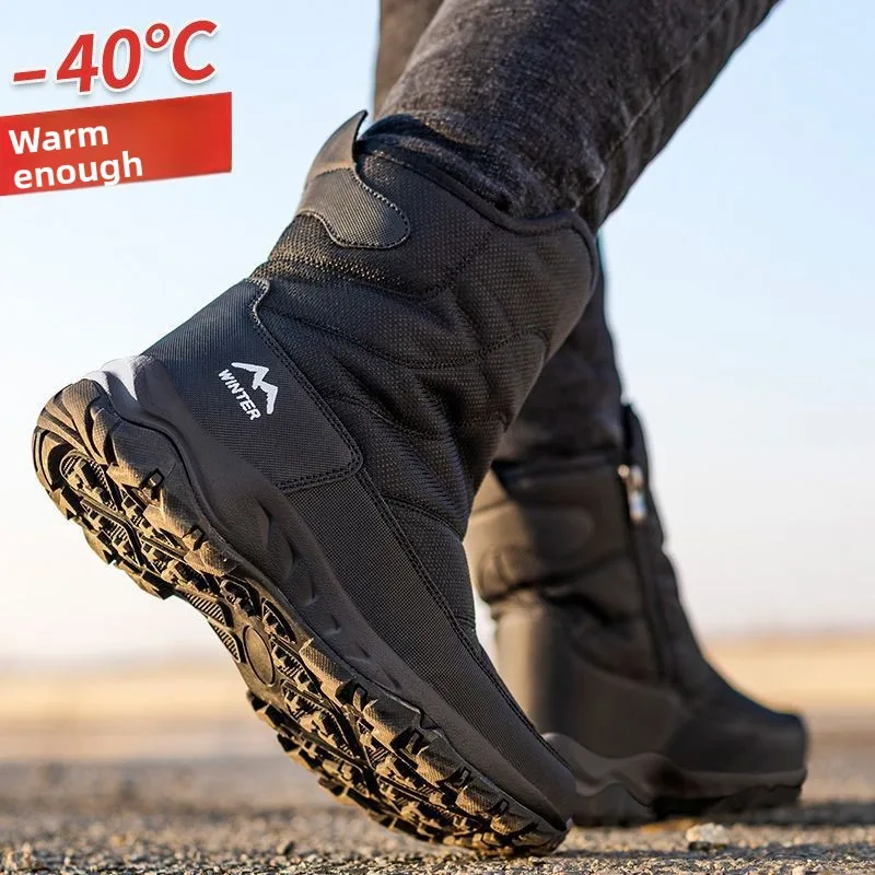 

Mens High Top Snow Boots Outdoor Waterproof Warm Cotton Shoes Winter Cold Weather Anti Slip Boots