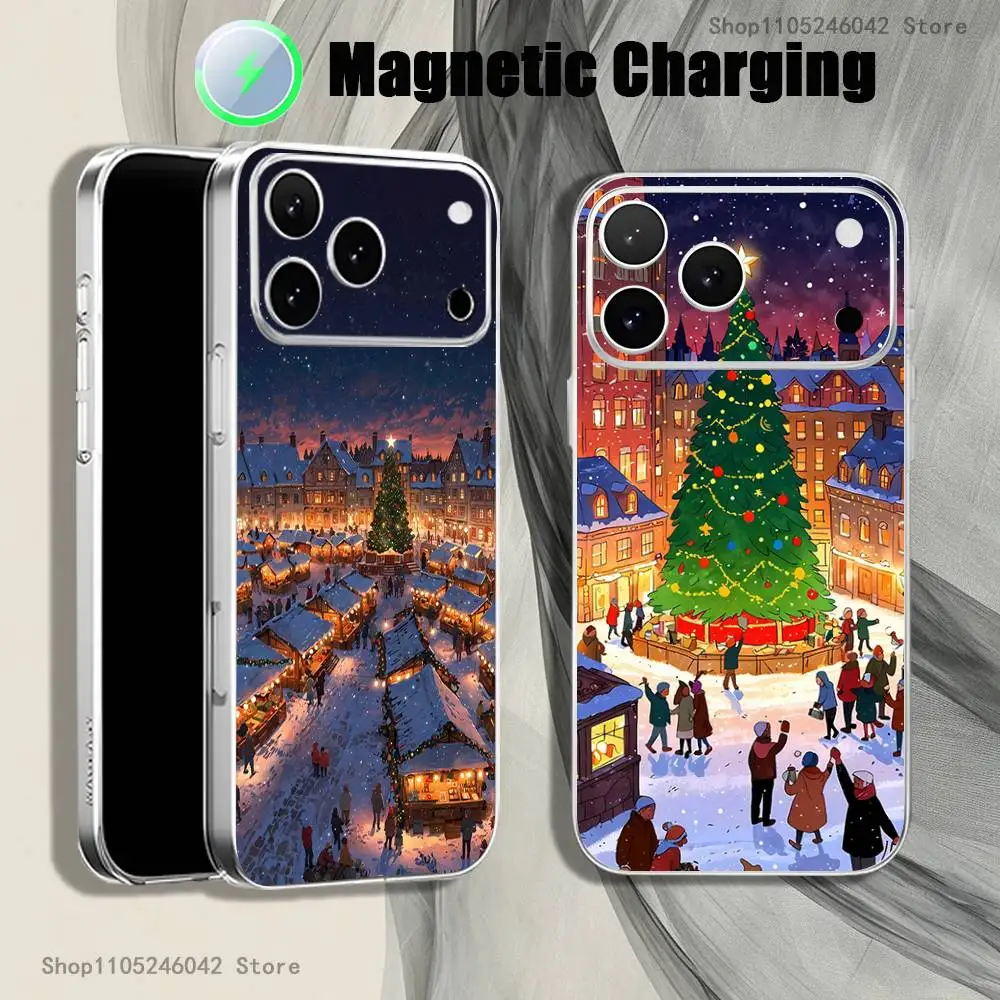 

Christmas Santa Claus Transparent White Phone Case For iPhone 17,16,15,14,13,12,11,Pro,Max,Plus,Mini Magnetic Wireless Charging