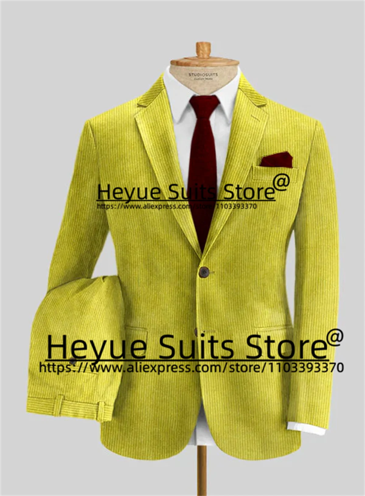 

Shiny Yellow Corduroy Men Suits Slim Fit Autumn Groom Prom Party Tuxedos 2 Pieces Sets High Qublity Male Blazer Costume Homme