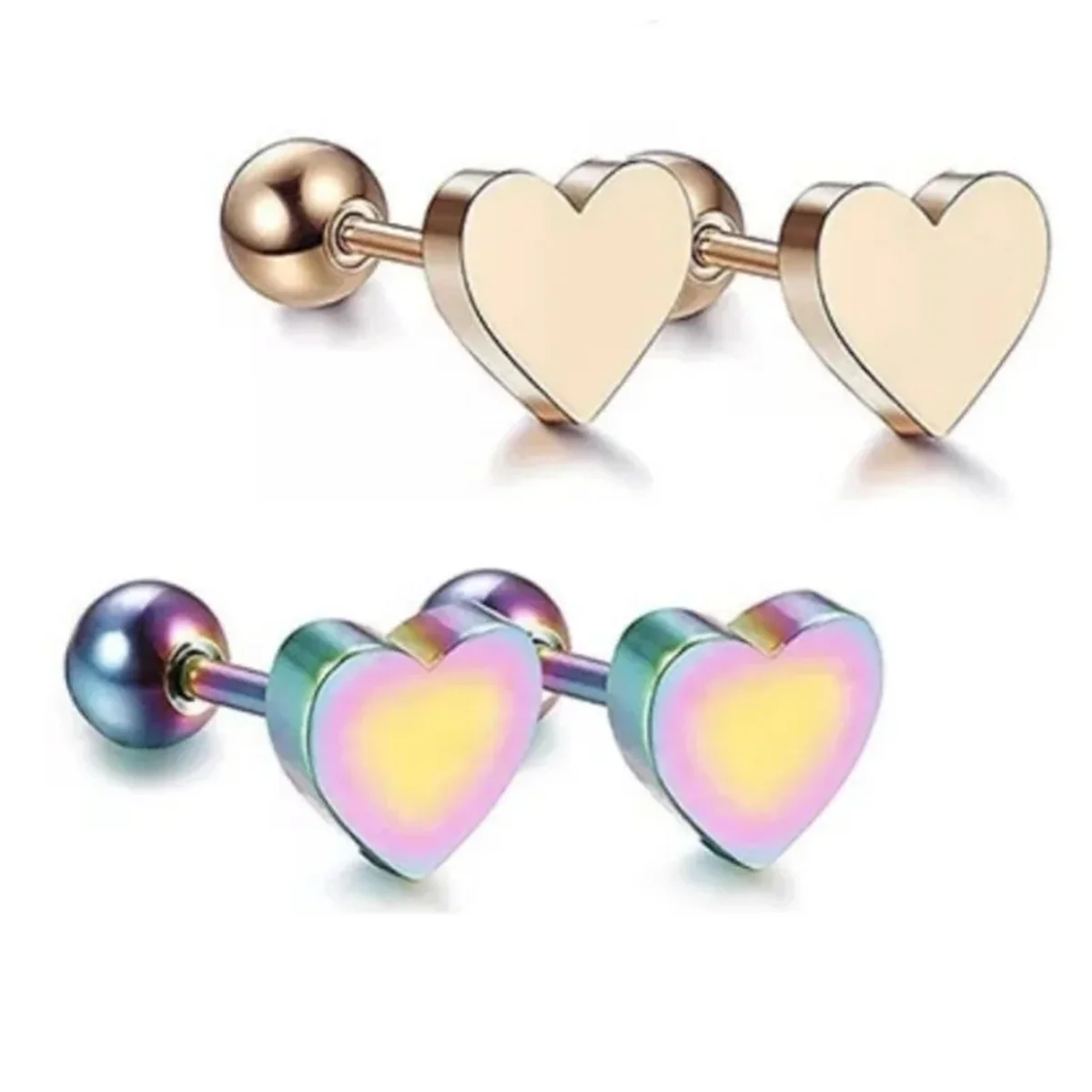 EVISPOL 1-5Pairs Cute Fashion 16G Love Heart Stud Earrings for Women Screw Back Cartilage Tragus Conch Helix Piercing Jewelry