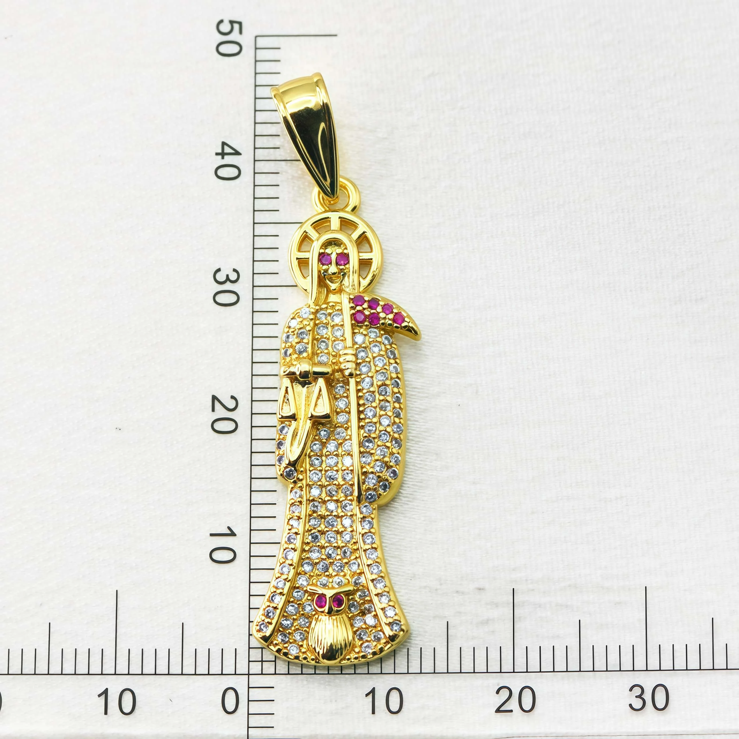 Colgante de Ángel de la muerte de Santa Muerte chapado en oro de 18 quilates, colgante de San Guardián de la muerte de las almas, joyería religiosa de esqueleto