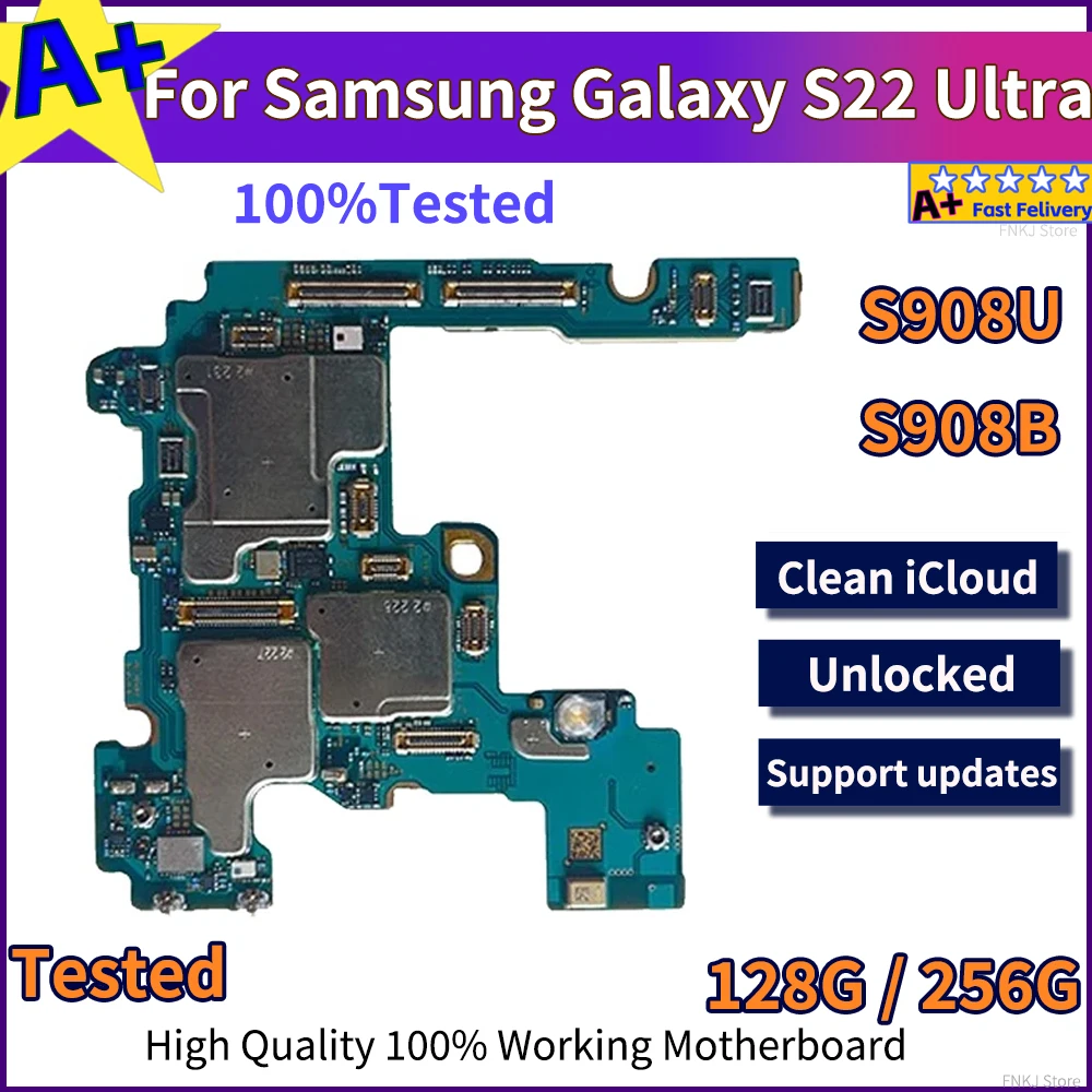 Working Unlock Mainbaord For Samsung Galaxy S22 Ultra S908B 128G 256G S908U With Full Chips Motherboard Android OS Logic Baords