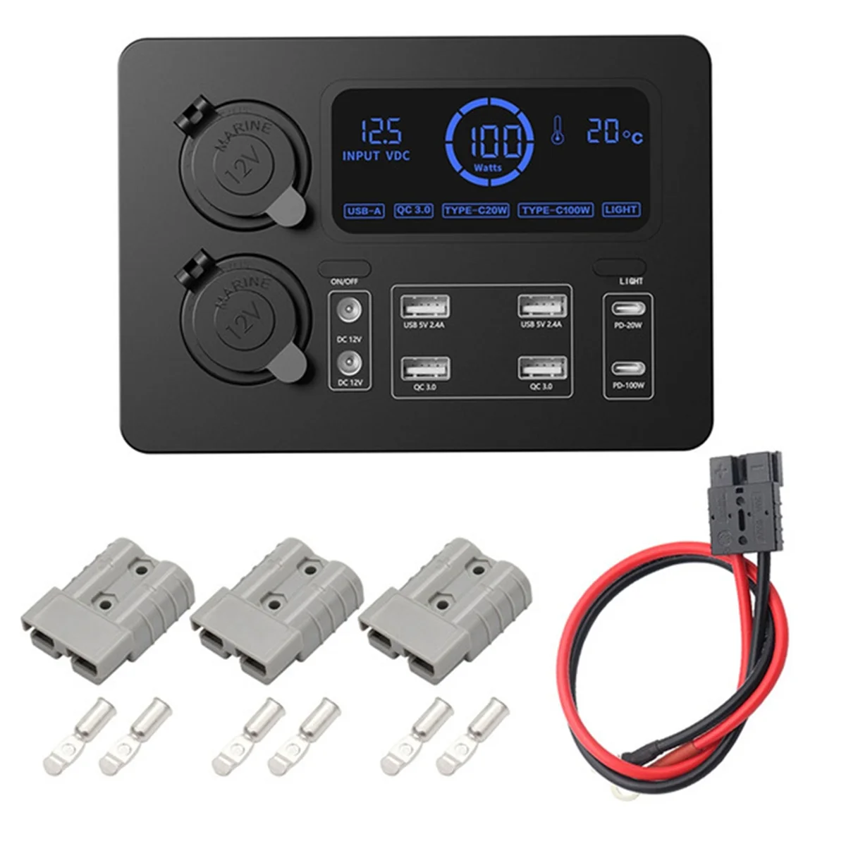 A40I Portable Control Hub with LED Lights Adapter Mini Power Box with LED Lights 100W for RVs,Boats Display Power Box 12V B