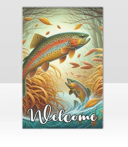 Fall Trout Fishing Welcome Home Flag Outdoor Decor Autumn 12 x 18 RRM IIX SSL