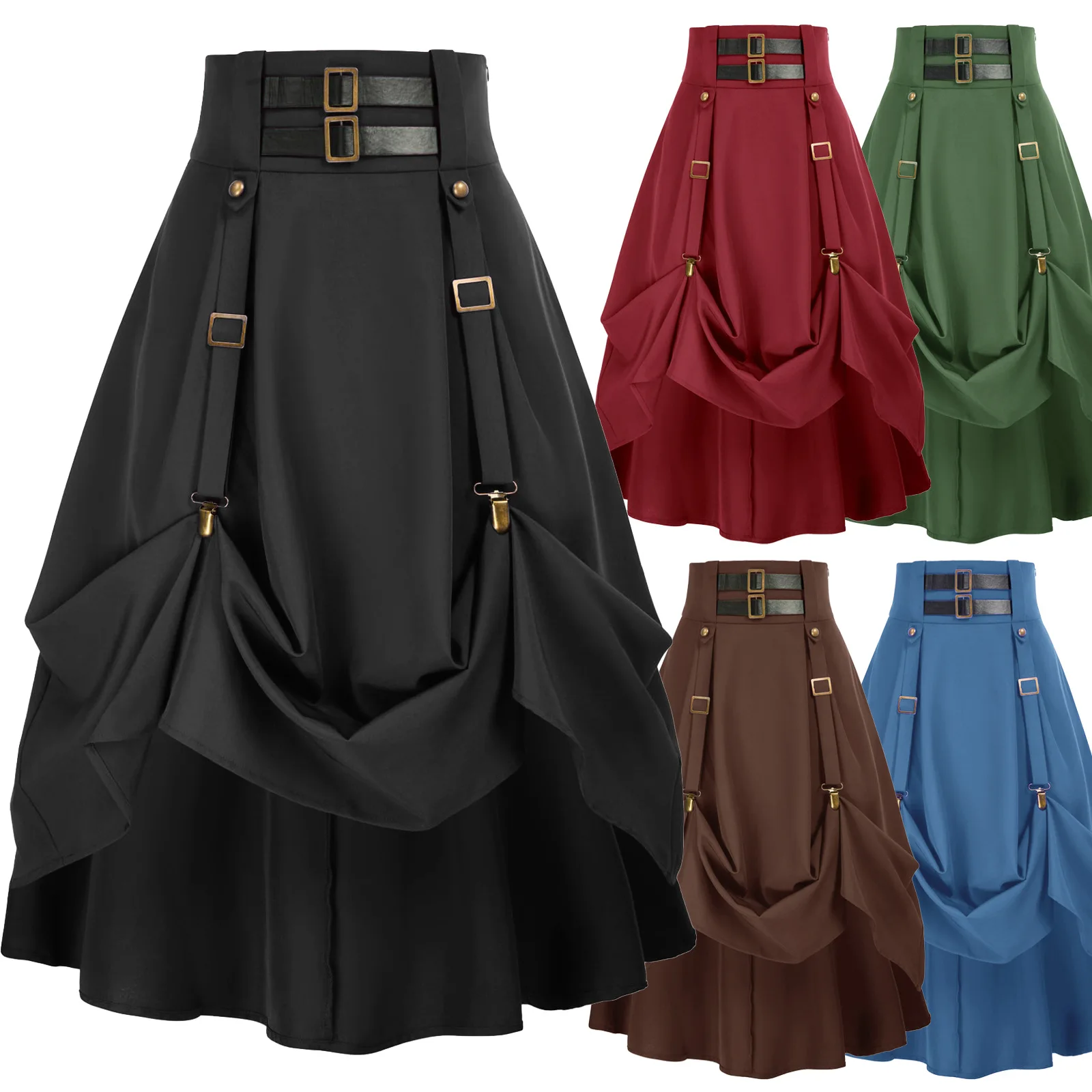 

Vintage Victorian Medieval Gothic Steampunk Asymmetry Skirts Women High Wiast Stage Performance Pirate Skirts Costumes