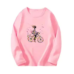 3~14Y Girl Pink Sweet T-Shirts Girl's Autumn Long Sleeve T-Shirts Kids Tee Tops Cute Bicycle Graphic T-shirts