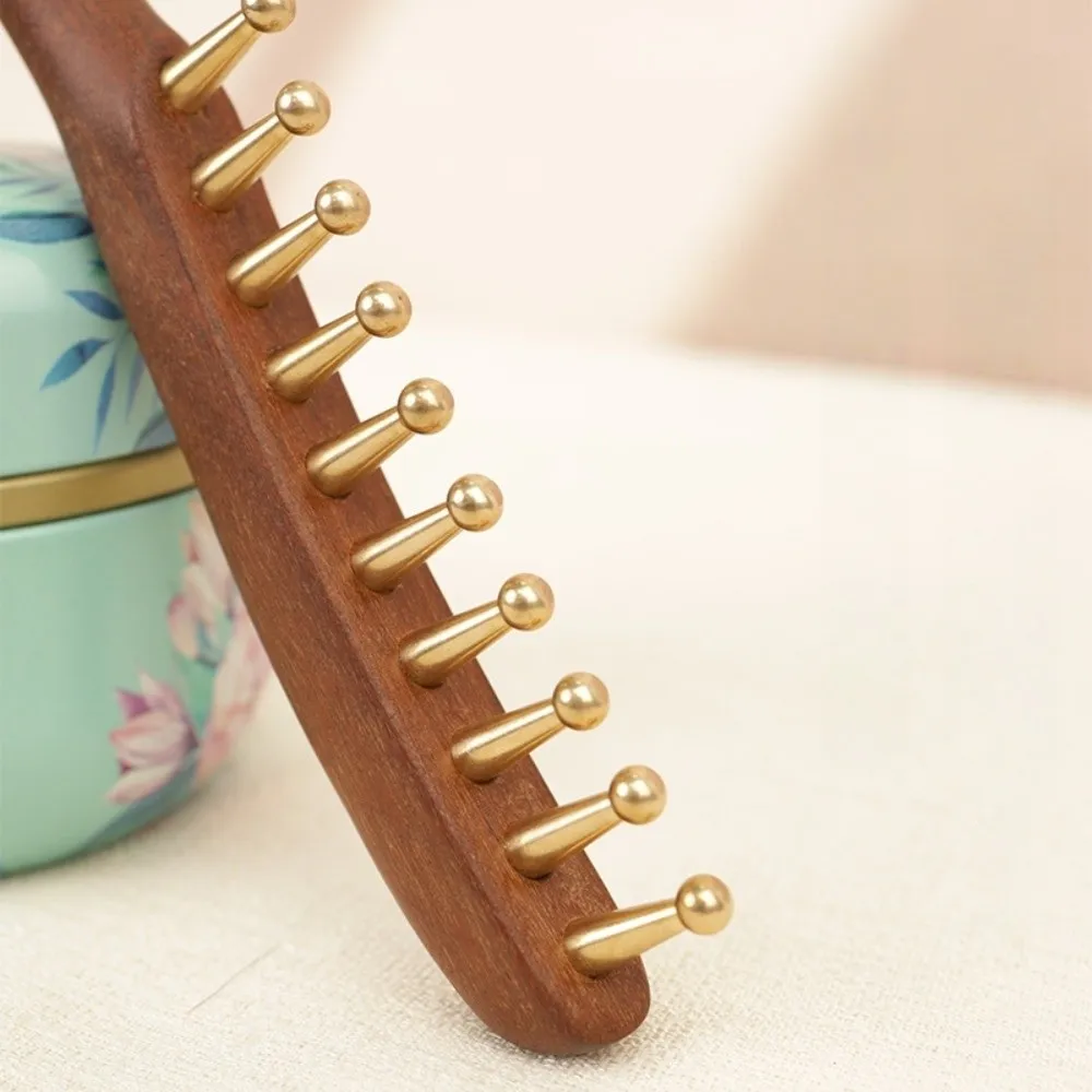 Reduce Puffiness Sandalwood Massager Comb Natural Material Traditional Brass Meridian Comb Skin Scraping Long Hair