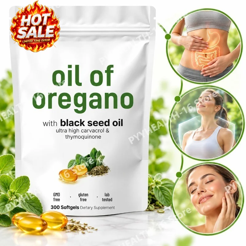Oregano Oil & Black Seed Oil Softgels,for Immune Defense,Gut Balance & Antioxidant Support with Carvacrol Thymoquinone 300 Count