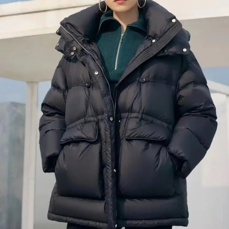 Women\'s Puffer Coats Winter New Outerwears Thick Loose Warm Hooded Parka Simple Casual High-end Stylish Mid-length Down Jackets