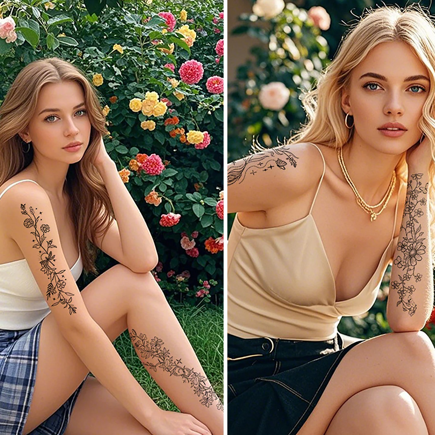 10 قطعة ملصقات وشم على شكل زهرة جديدة مقاومة للماء نماذج فنية صيفية جمالية لتزيين الوشم المزيف