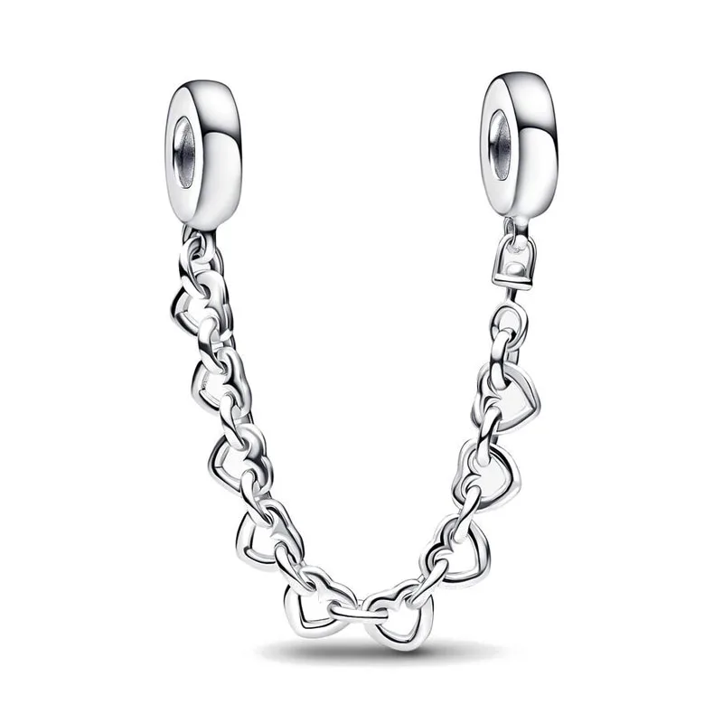New 2024 Hot Sale 925 Plated Silver Moon Star Love Safety Chains Spacer Bead Charm Fit Original Bracelet For Women DIY Jewelry