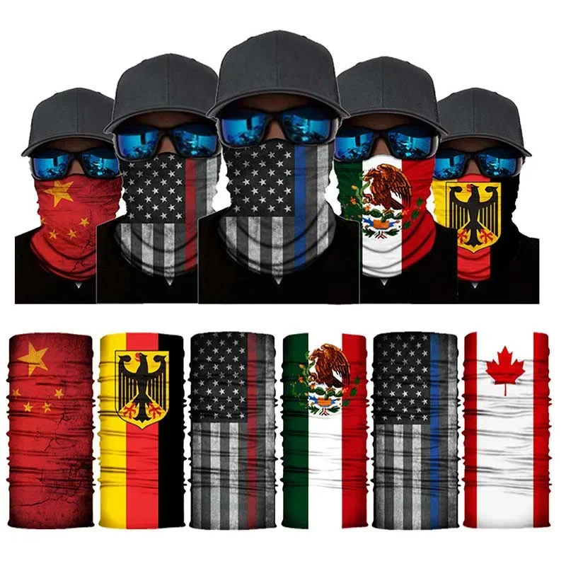 

Cycling Neck Warmer Motorcycle Rider Face Bandana Cover National Flag Print Sports Tube Scarf Balaclava Headband Men Women Masks