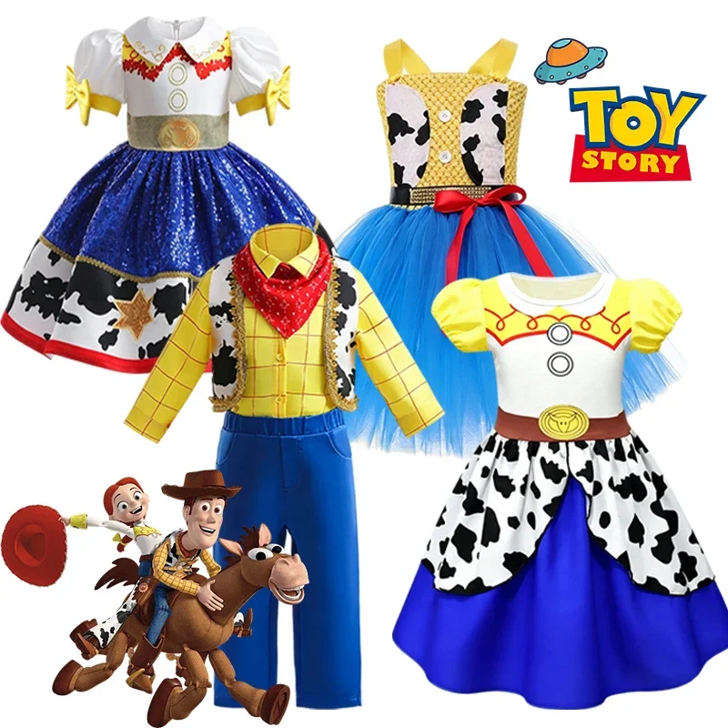 Colección de disfraces inspirados en Woody y Jessie de Toy Story para niños y niñas para la fiesta de Halloween