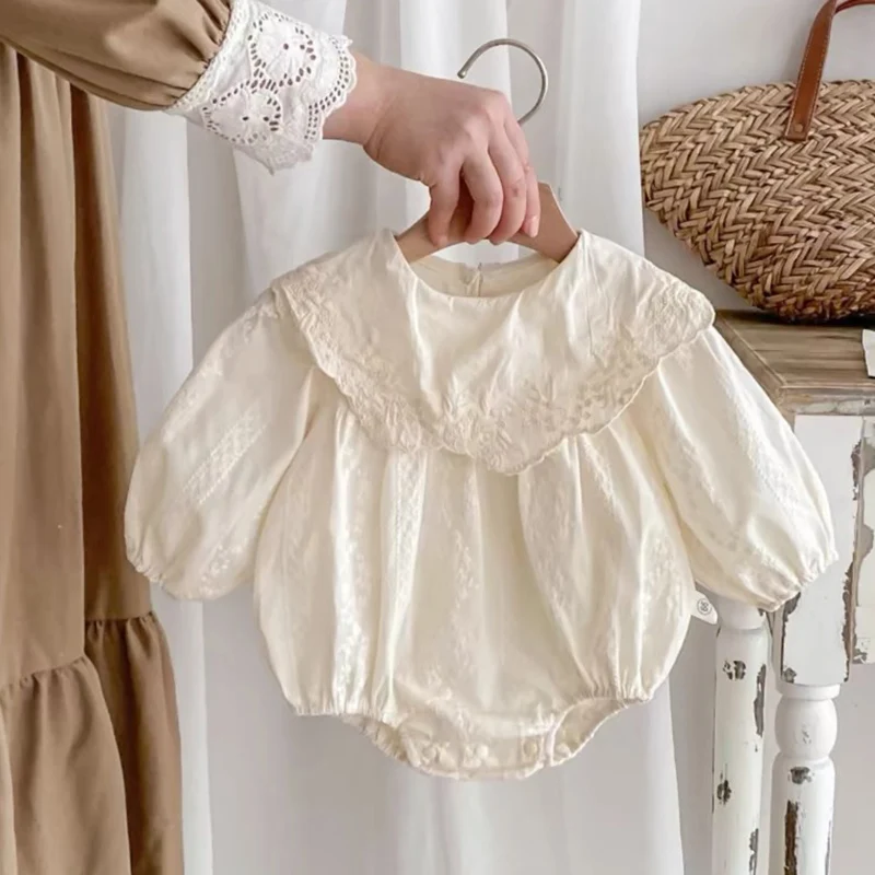 Autumn Baby Girl Romper Baby Girl Clothes Cotton Embroidered Lapel Baby Girl's One Piece Clothes Princess Party Climbing Clothes