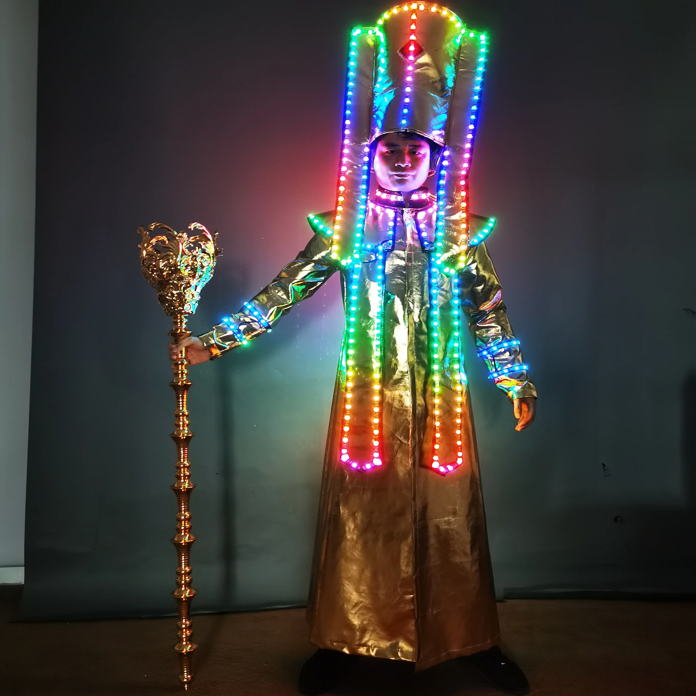 

Glowing LED Costume Bar Stage Performance Outfit Second Hand Pharaoh Suit Prop Aosphere Feeling Clothing Long Sve Long P...