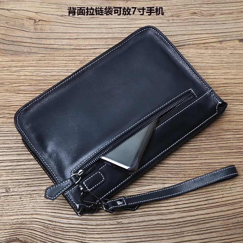 Nzpj Echt leder Herren Clutch Tasche natürliche Rindsleder Brieftasche große Kapazität Handy tasche lässig Business Umschlag für – Detail 9