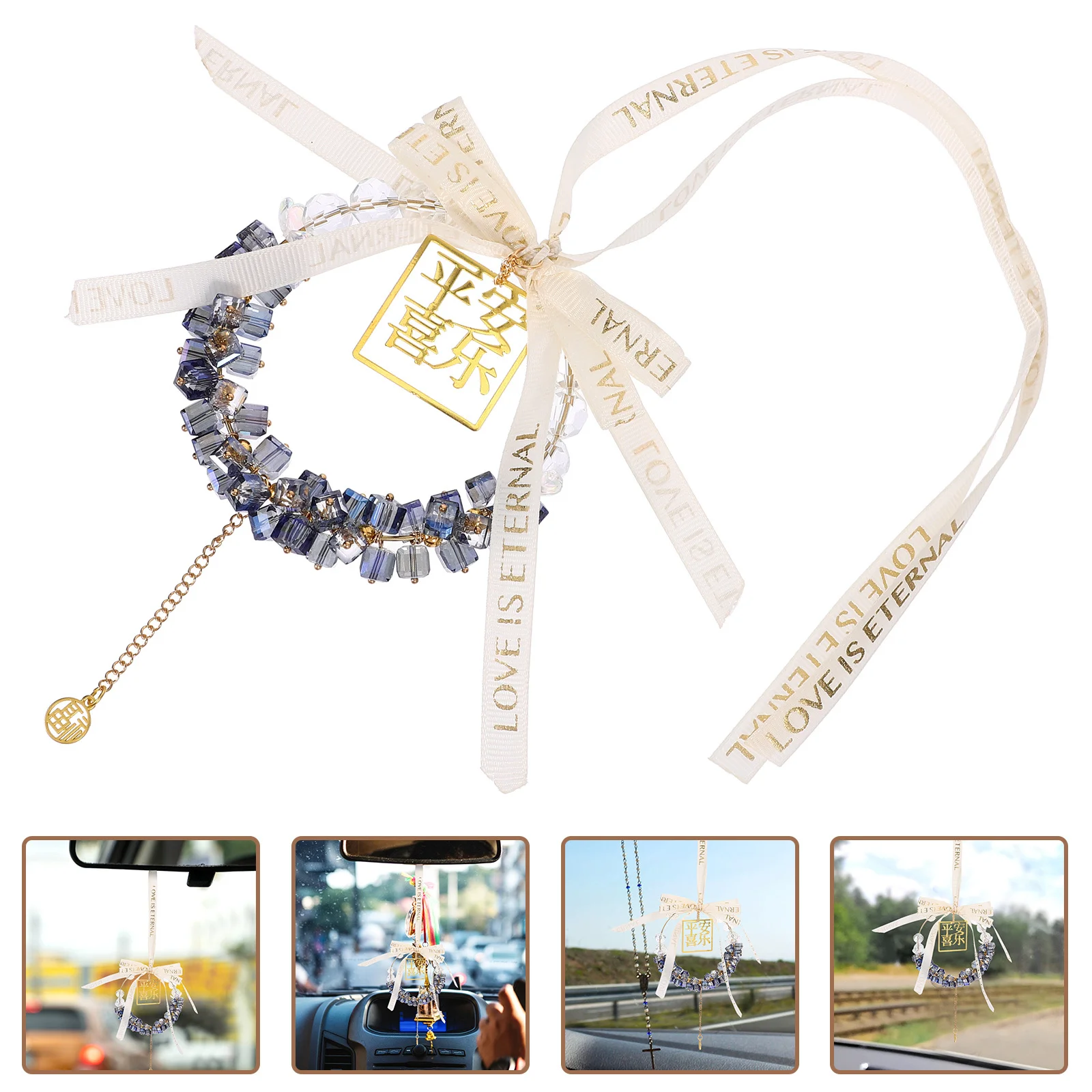 

Crystal Cube Rearview Mirror Pendant Car Hanging Ornament Stylish Car Interior Decoration Rear View Mirror Charm