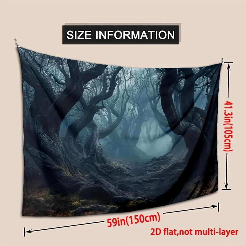 tapestry Dark Forest Backdrop Polyester 1pc Enchanted Dark Forest Backdrop | Misty Grove with Haunting Trees for Halloween,