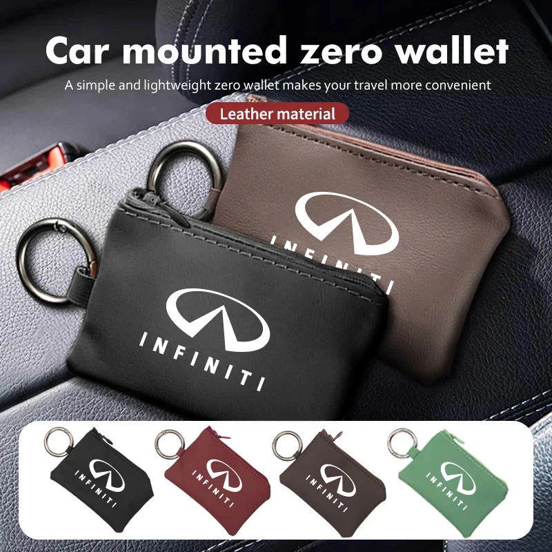 Car Leather Key Wallet Card Bag Emblem keychain Pouch For Infiniti QX55 QX50 QX60 Q50 Q70L QX30 QX80 Q60 Q70 QX70 Q30 Q60S ESQ