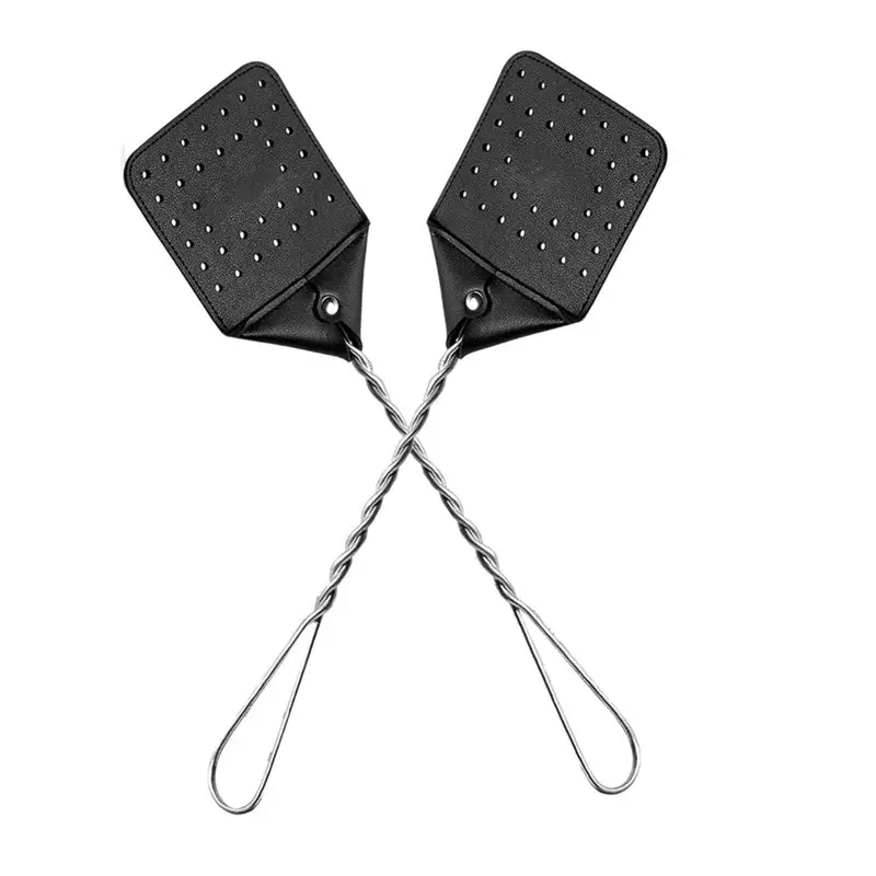 AB66-Heavy Duty Fly Swatter For Indoors, 2 Pieces In Leather Long Handle. Flies Swatter Flyswatters