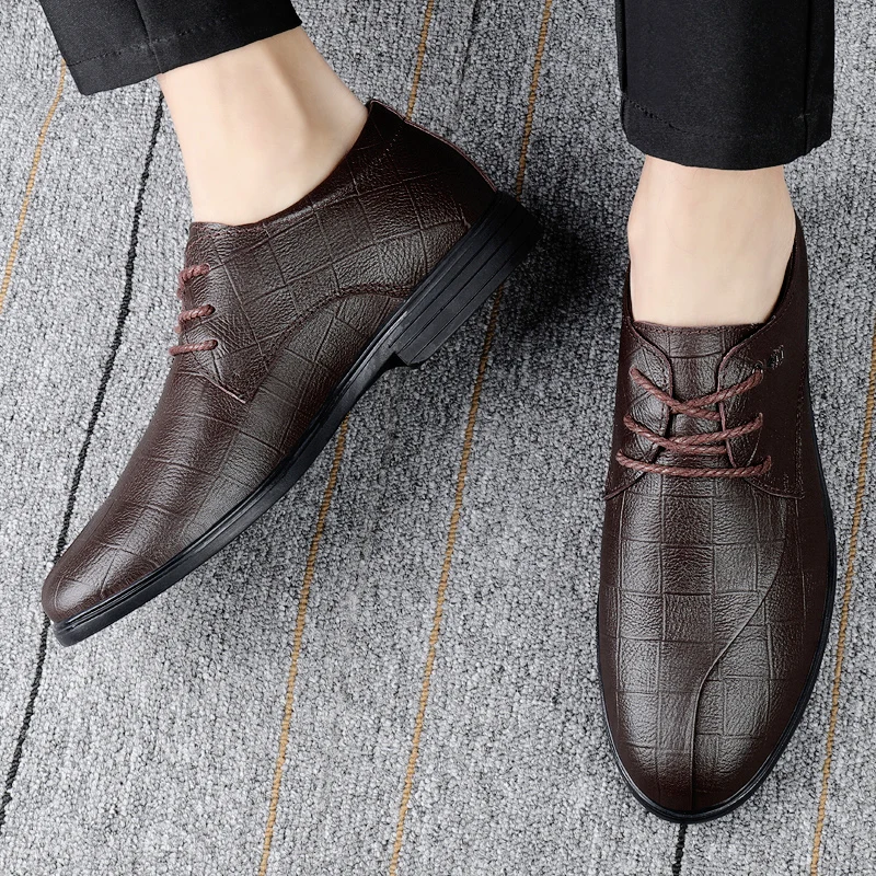 

New Men Genuine Leather Wearable Shoes Men Leather Oxfords Shoes Casual Lace-up Dress Business Dating Loafers Formal Party Shoes