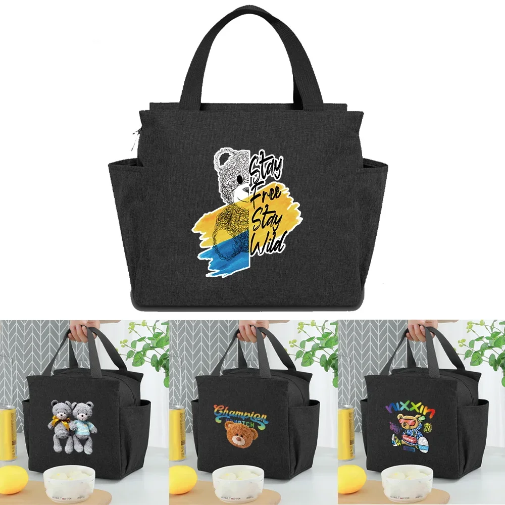 Large Capacity Lunch Bag Aesthetic Printing Bear Series Cooler Tote Bags Cooler Picnic Bags Lunch Box for School Breaks Unisex
