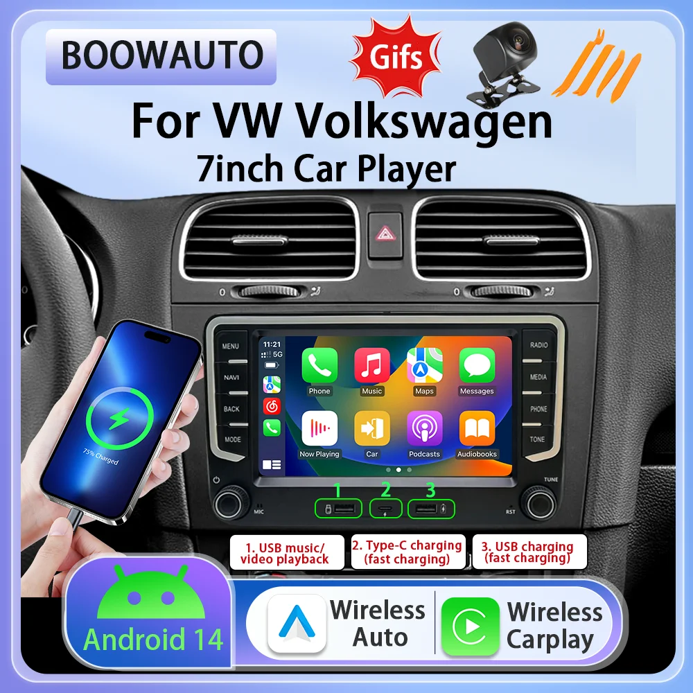 Android 14 For VW Volkswagen Skoda Octavia Golf 5 VW Touran Passat B6 Polo Tiguan Car Multimedia Radio Navigation GPS CarPlay 4G
