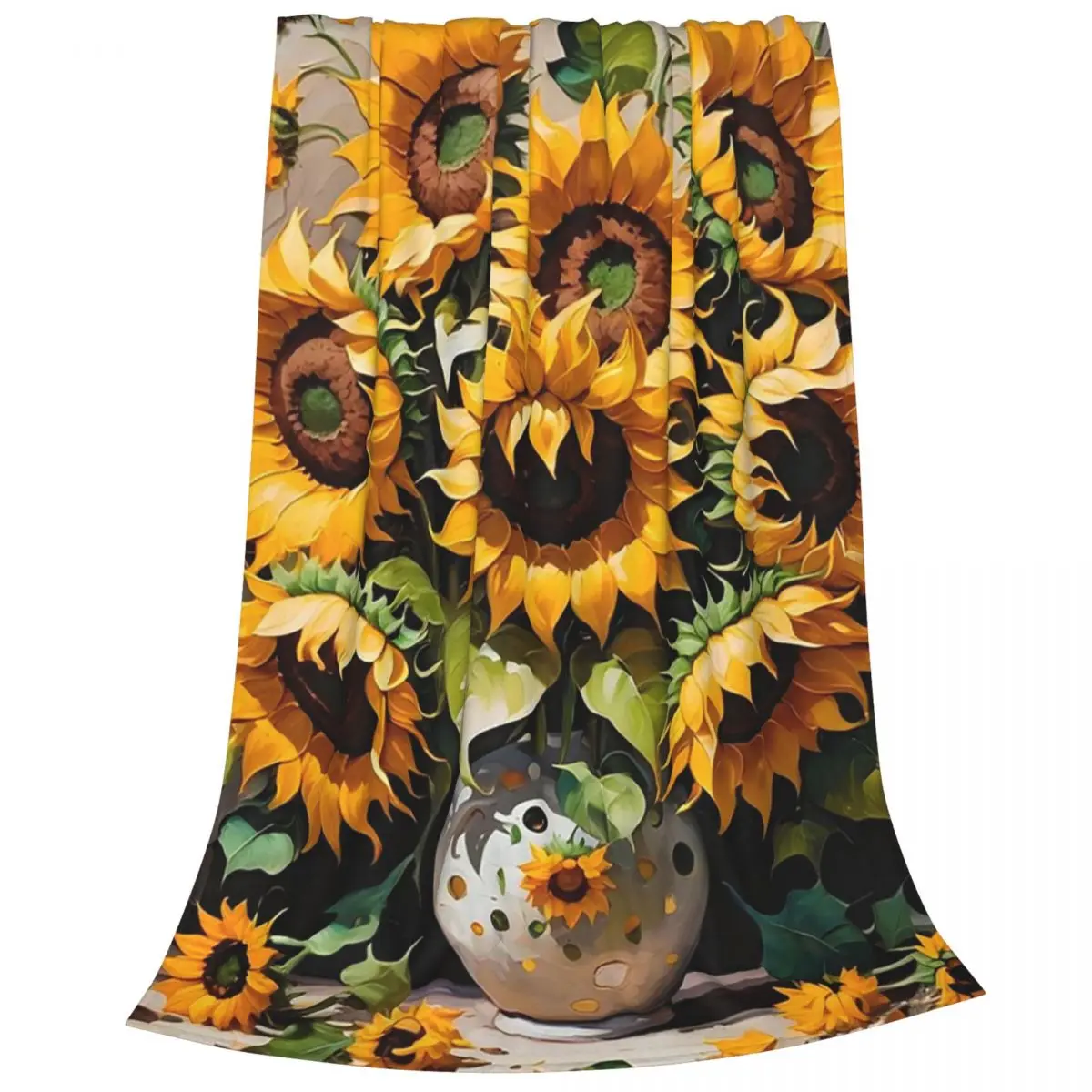 Bouquet Of Sunflowers In Oil Painting Style Blanket Flannel Soft Sofa Throw Blankets For Home Outdoor Throws Bedspread Quilt