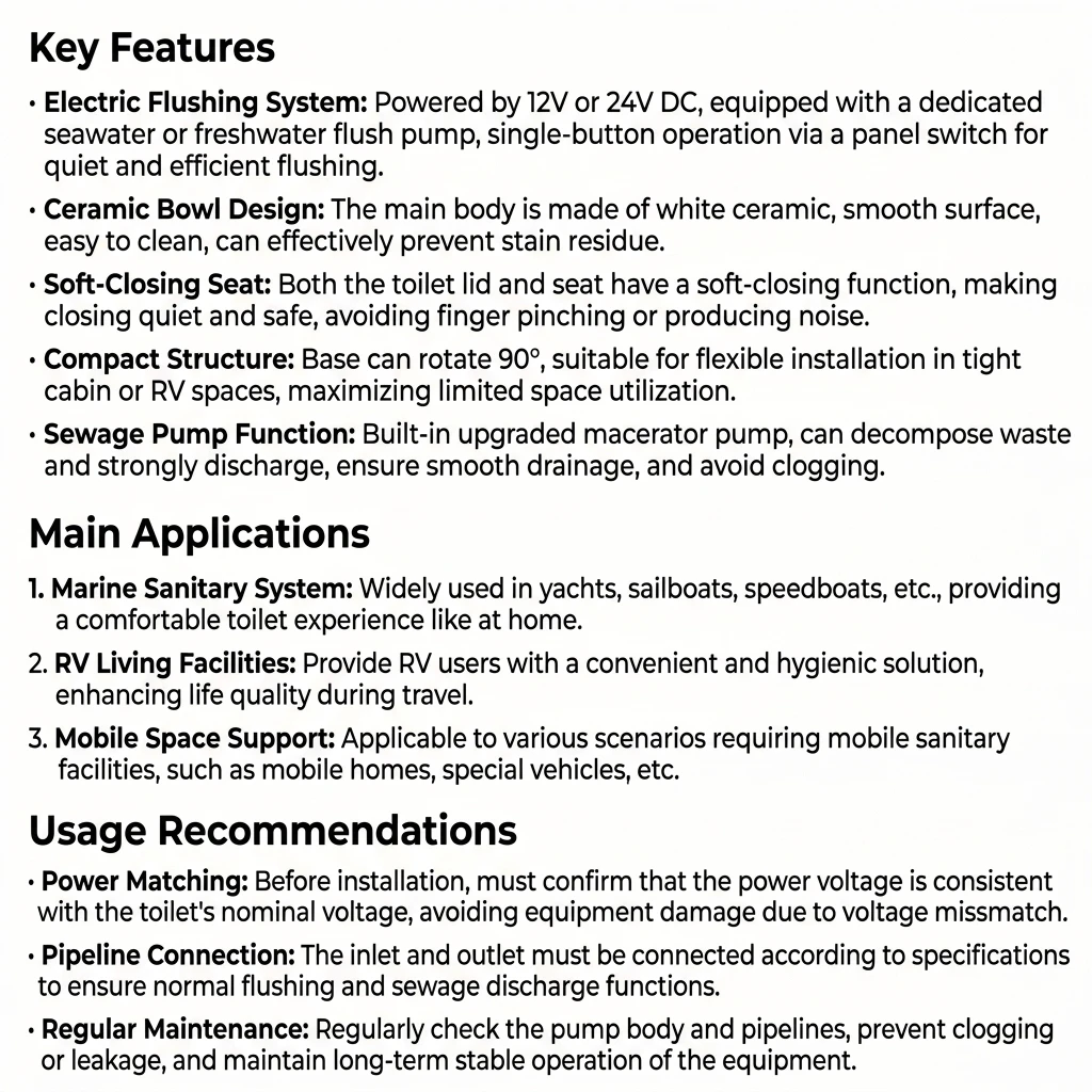 ISURE MARINE DC Electric Smart Toilet System with Dual-Flush Gravity Flushing and Pump Marine Accessories for Boat Yacht Ship RV view 6