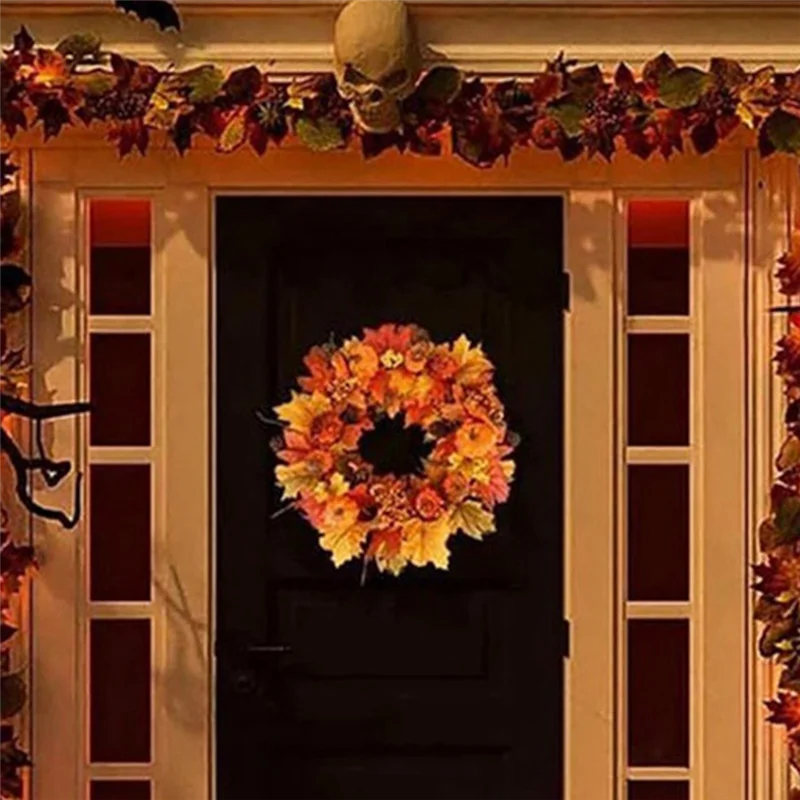 AA80-1 PCS Weihnachten Halloween Dekoration Kränze Kürbis Beere Tannenzapfen Ahorn Künstliche Kranz Durchmesser ca. 48 CM