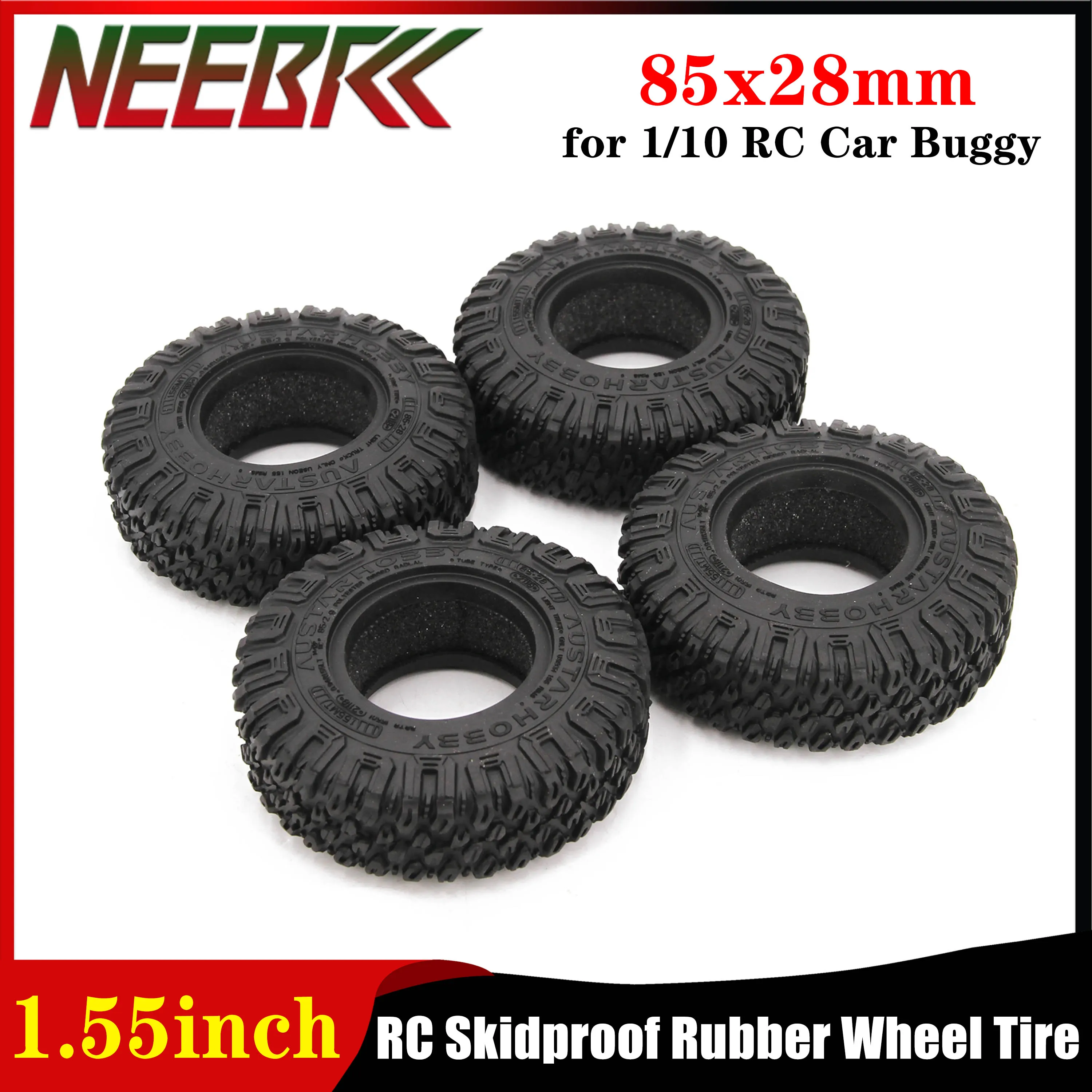 

4 шт. 1,55-дюймовые резиновые колеса на гусеничном ходу с дистанционным управлением 85x28 мм, противоскользящие шины для 1/10 RC альпинистского автомобиля, грузовика, багги Tamiya CC01 JIMNY Axial