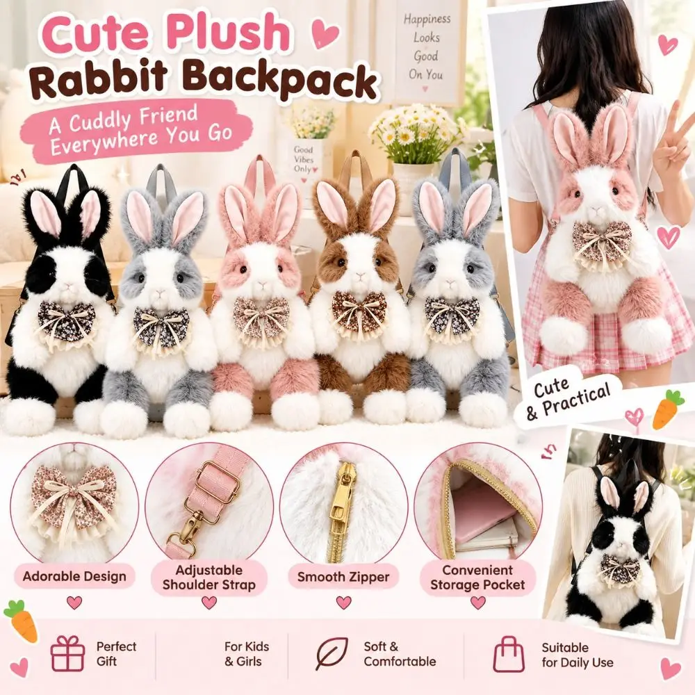 New Plush Plush Rabbit Backpack Soft Wearable Stuffed Rabbit Toy Multicolor Shoulder Straps Bunny Plush Backpack Birthday