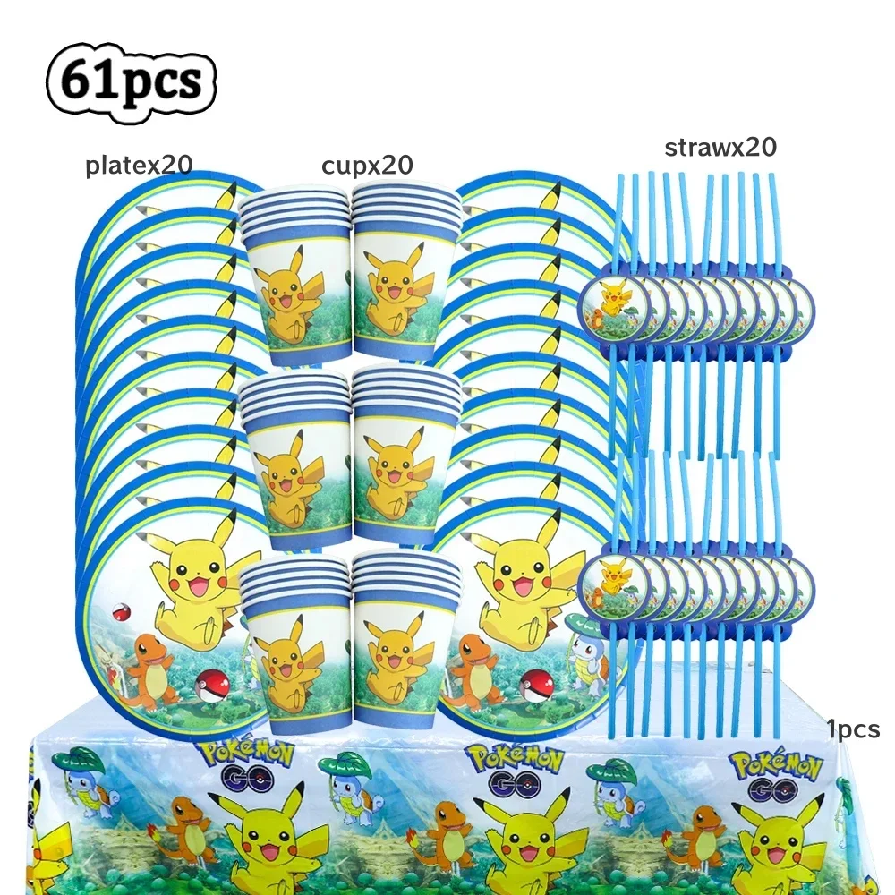 TAKARA TOMY Pokemon Jungen Geburtstag Party Dekoration Einweg Geschirr Set Tischdecke Pappbecher Teller Pikachu Charaktere Liefert 3