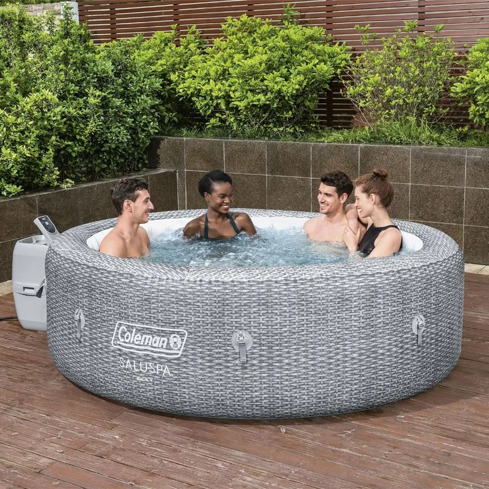 SaluSpa Sicily AirJet 7 Person Inflatable Hot Tub Round Portable Outdoor Spa with 180 Soothing AirJets & Insulated Covers