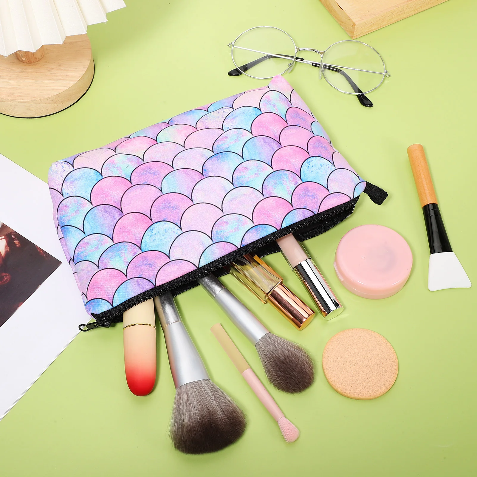 حقيبة ماكياج السفر المطبوعة زيبر الحقيبة المدمجة المحمولة المنظم أدوات الزينة كيس التخزين المرأة فرشاة للمكياج حقيبة مخلب #4