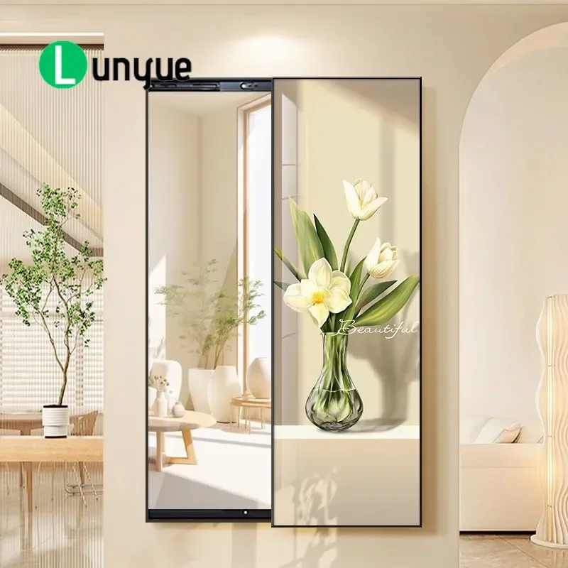 Small Fresh Green Plant Push Pull Full Body Mirror Decorative Painting Hidden Entrance Door Porch Hanging Art Fit Mirror