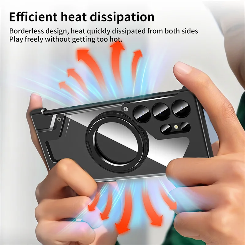 For Samsung Galaxy S24Ultra 360° Rotating Stand Aluminum Alloy Phone Case For Galaxy S22 S23 Ultra Magnetic Clear Backpanel Case