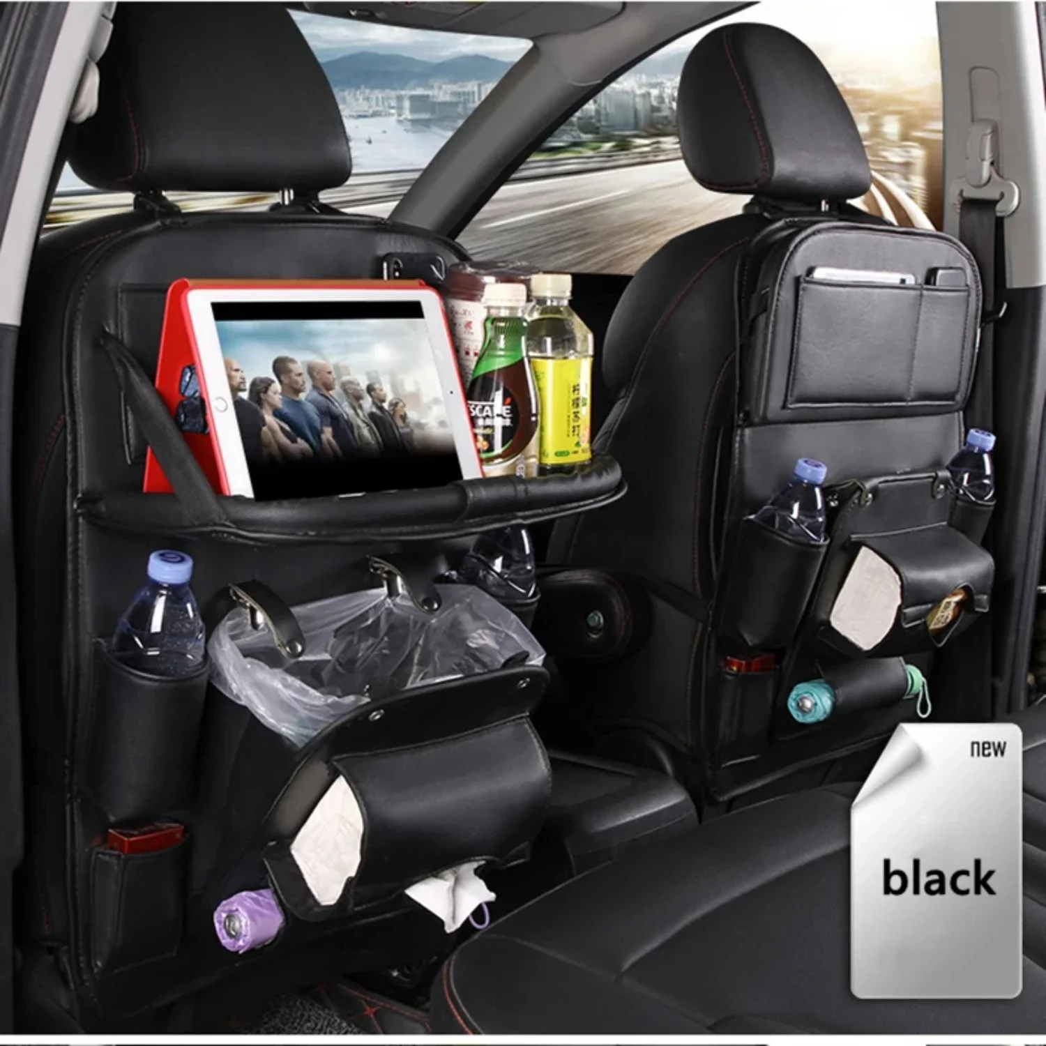 Efficient Foldable Leather Car Travel Bag Tray Holder - Neat and Stylish Convenient Storage Solution for Organizing Auto Accesso