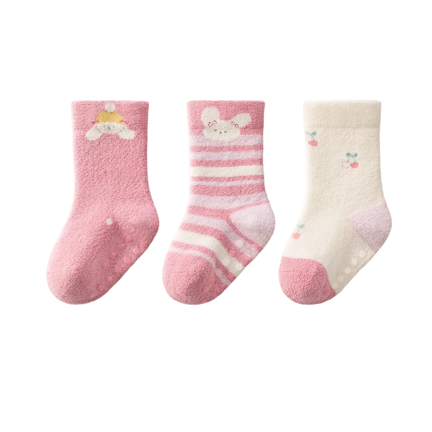 Thick Warm Non Slip Baby Soft Skin-friendly Children's Socks Cute Pink Printed Boys/Girls Kid's Socks 3 Pairs Winter 1-3Y