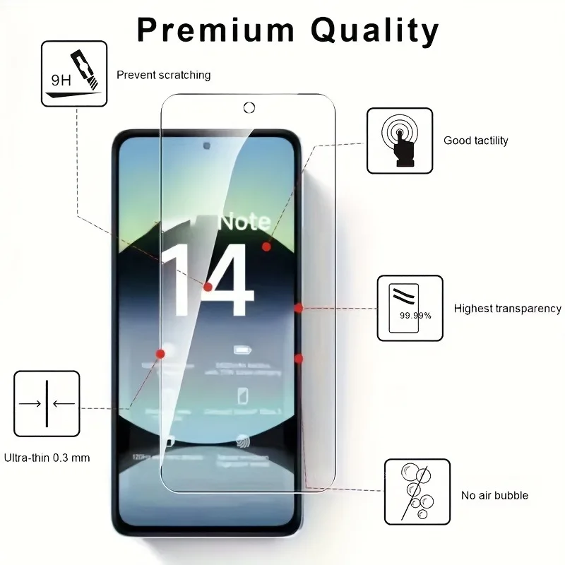 3 Stück Displayschutzfolie aus gehärtetem Glas für Xiaomi Redmi Note 14 15 Pro Plus 13 12 11 10 Pro Plus 14S 12S 11S Schutzglas – Detail 4