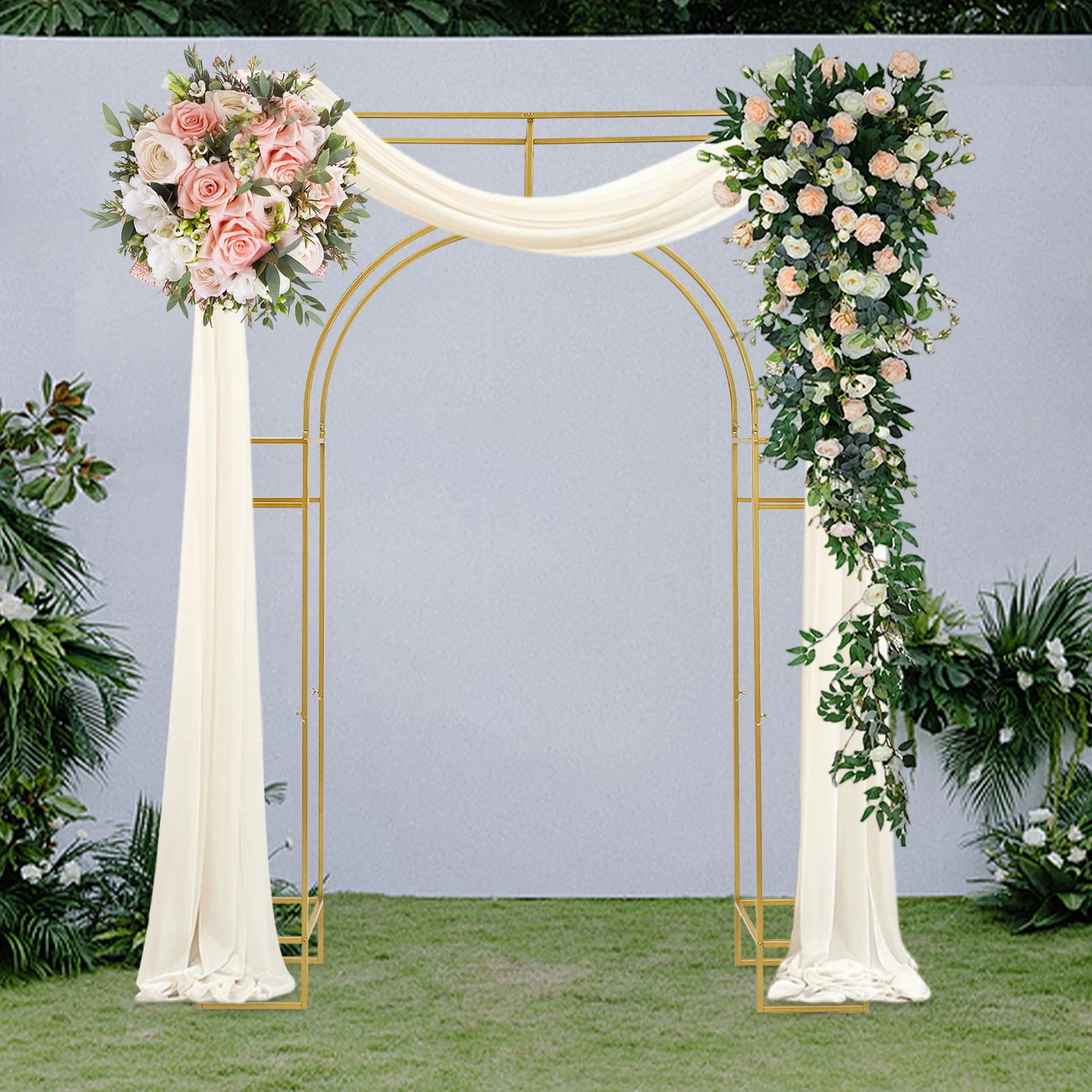 

8FT Gold Metal Wedding Arch Stand Carbon Steel Durable DIY Backdrop Stand 44LBS Load for Festive/Commercial Events