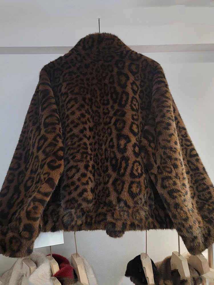 DEAT Trendy New Women's Leopard Print Faux Fur Coat 2024 Autumn Fashion Multi Belt Design Long Sleeve Jacket Female 33A1978