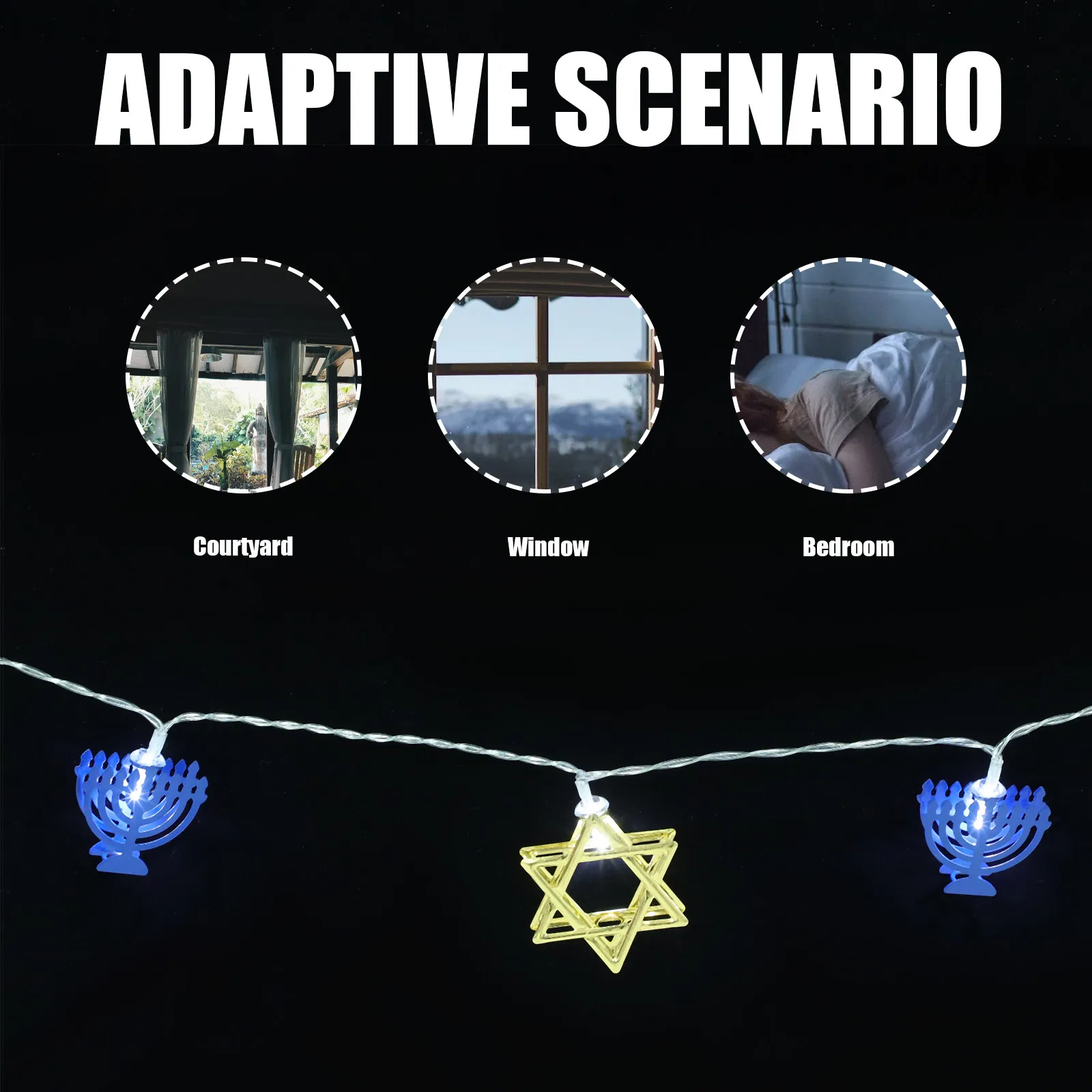 Chanukah String Lights 9 Menorah-Shaped LED Lights Festive Warm White Glow for Windows Yard Fireplace Home Party