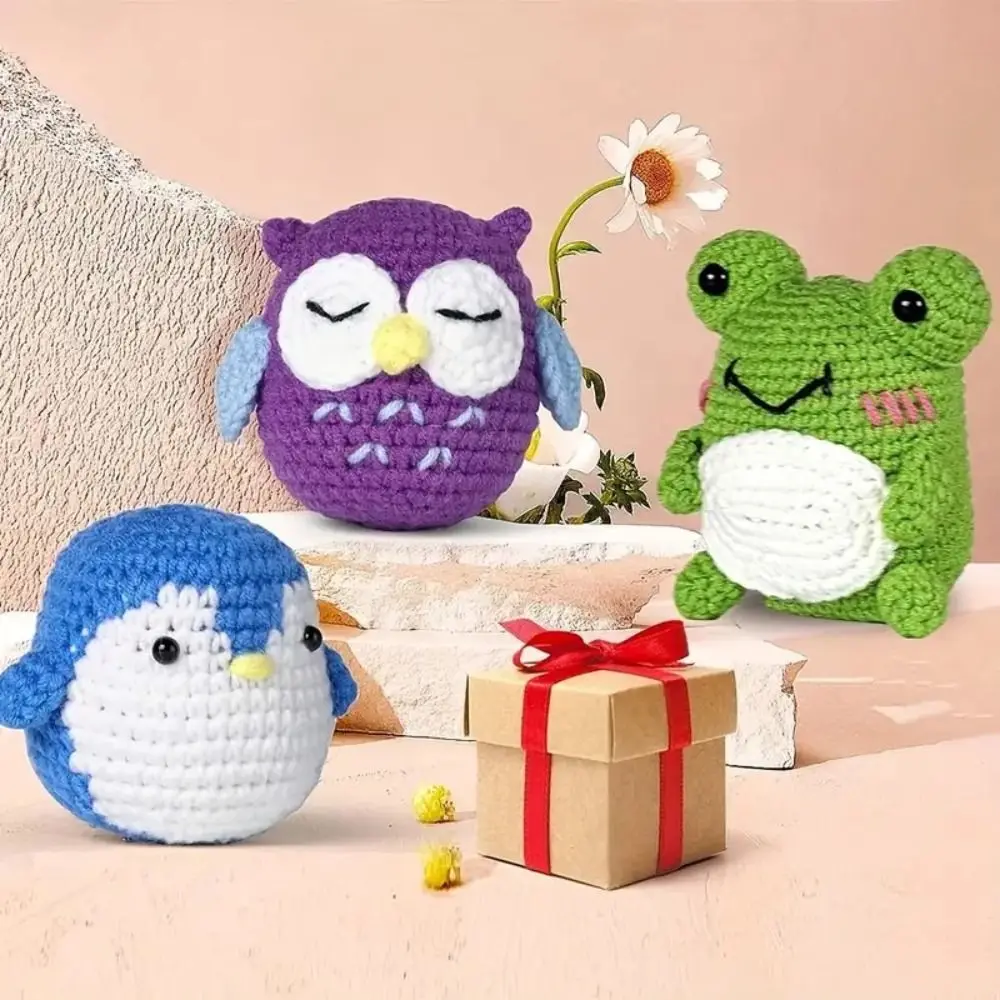 

3Pcs Beginner Crochet Starter Kit Handmade Penguin DIY Crochet Animal Kit Owl Frog Crocheting Knitting Kit for Adults And Kids