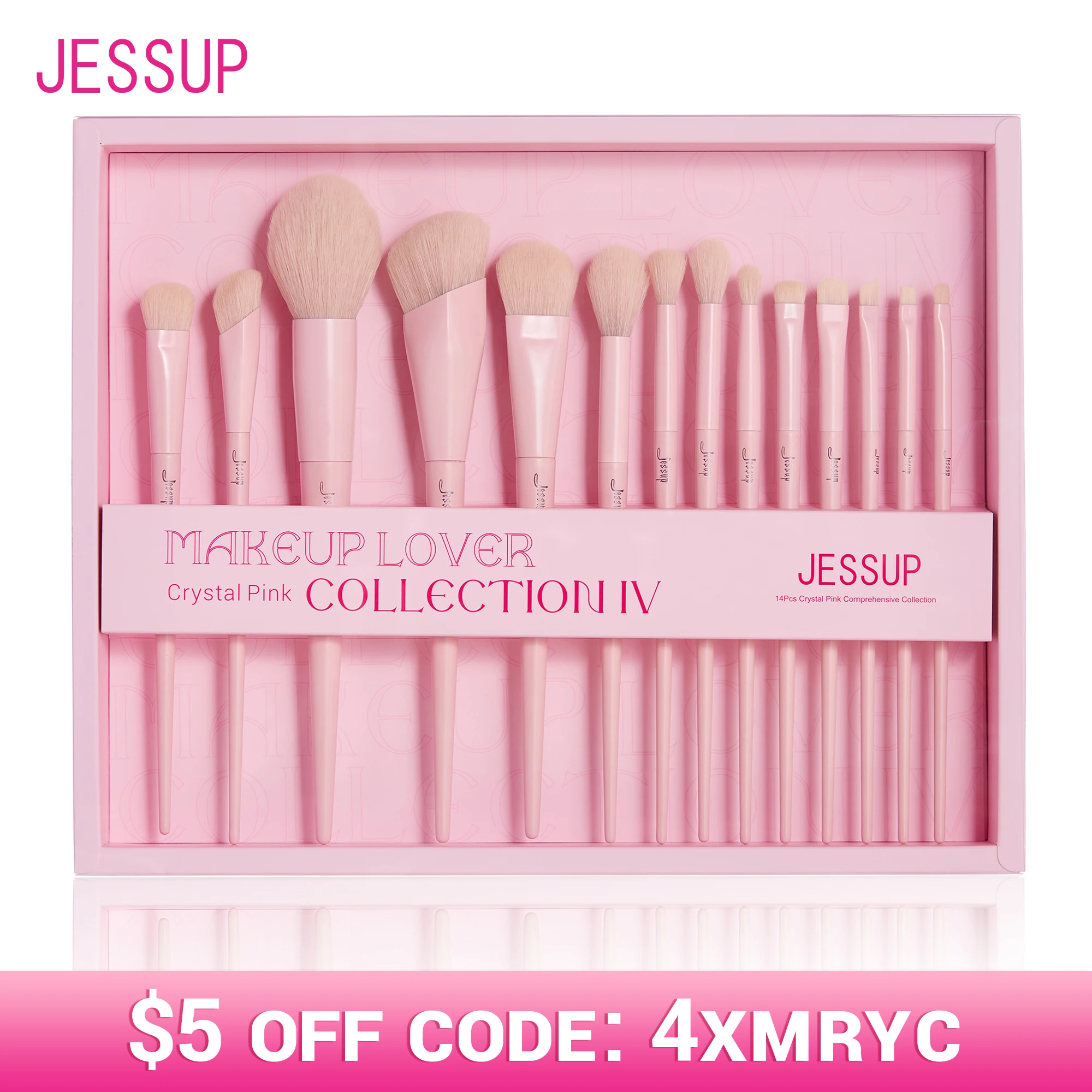 Jessup Pink Makeup Brushes Set 14Pcs Make up Brushes Vegan Foundation Blush Eyeshadow Powder Blending Brush with Gift Box,T495-G